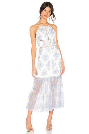 X by NBD shops Revolve Felicity Embroidered Dress in Baby Blue & White