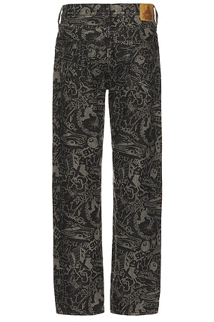 XLARGE Discharge Print Denim Pants in Black
