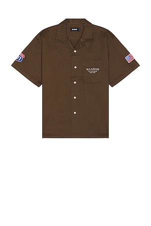 XLARGE Old Pick Up Truck Short Sleeve Work Shirt in Brown