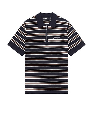 Striped Mesh Knit Polo Shirt XLARGE