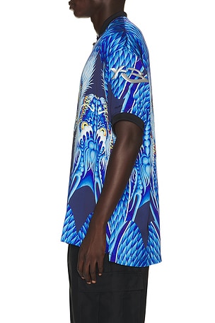 Y-3 Drgn Satin Jersey in Blue. Size S. Also