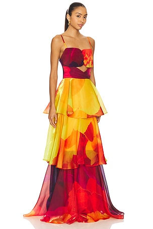 YAURA Keta Petal Print Dress in Red