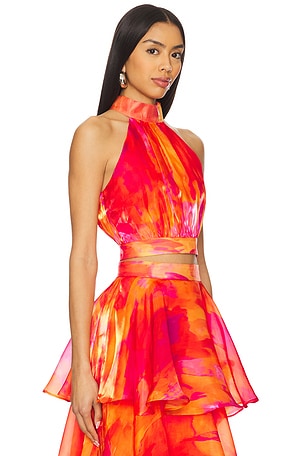 YAURA Faari Aquarelle Orange Top in Red,Orange
