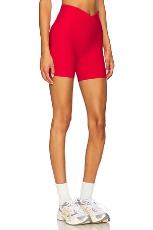YEAR OF OURS Ribbed V Waist Biker Short in Red