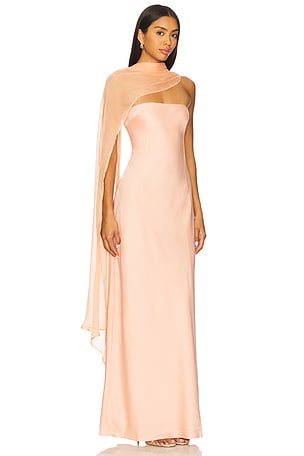 YLLW THE LABEL Vitoria Cape Dress in Peach. Size S. Also