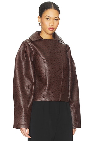 YLLW THE LABEL Oliver Ostrich Jacket in Brown. Size XS. Also