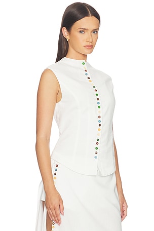 Yellow The Label Quinn Linen Top in White
