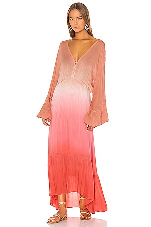 young fabulous and broke pink dress Young Fabulous & Broke Womens M Dusty Rose Sheena Tie Dye Maxi Dress Pink Orange
