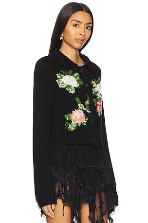 Yuhan Wang Rose Intarsia Cardigan in Black