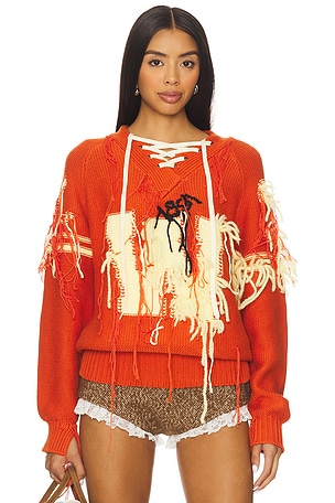 Letterman Fringed Hockey Pullover Yuhan Wang