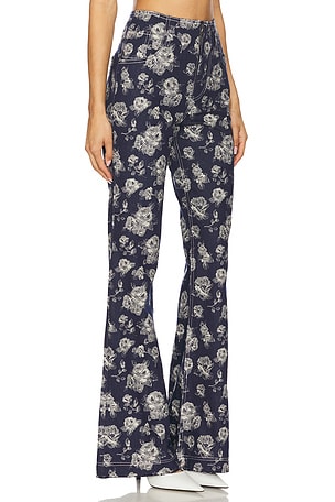 Yuhan Wang Rose Jacquard Trousers in Navy
