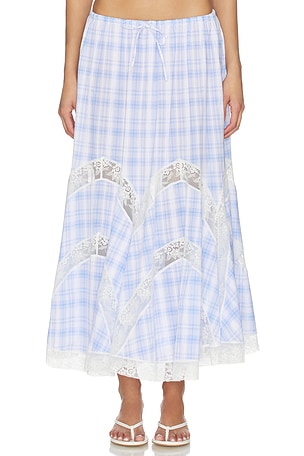 Lace Trim Check Maxi Skirt Yuhan Wang