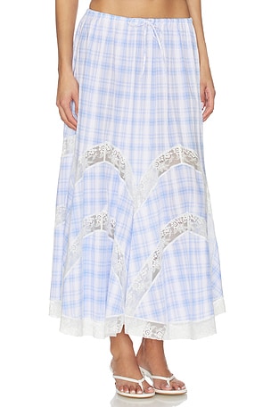 Yuhan Wang Lace Trim Check Maxi Skirt in Blue,White