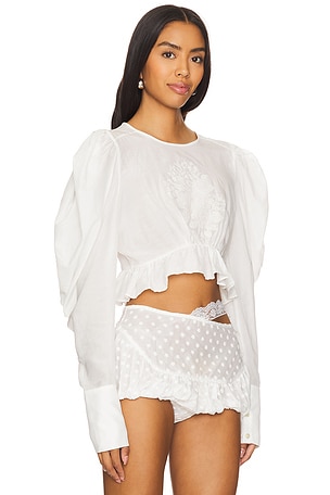 Yuhan Wang Rose Embroidered Blouse in White