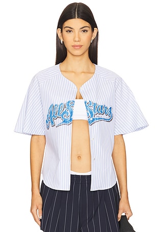 Yuhan Wang Printed Stripe Shirt in Blue