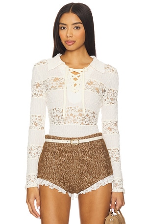 Collared Stripe Lace Polo Top Yuhan Wang