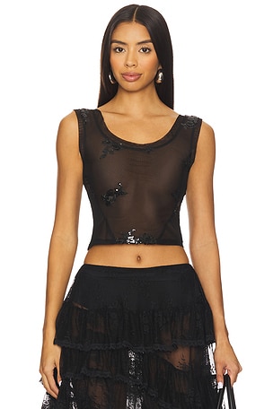 Floral Sequin Mesh Top Yuhan Wang