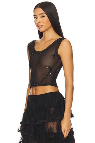Yuhan Wang Floral Sequin Mesh Top in Black