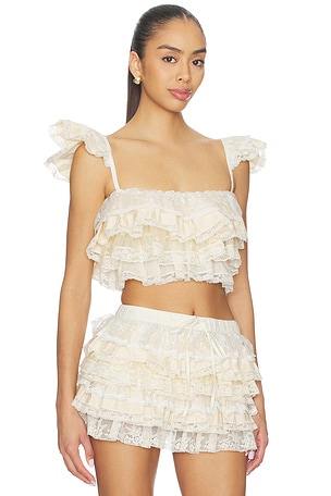 Yuhan Wang Ruffle Lace Tier Cami Top in Cream