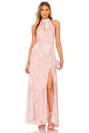 maxi pink peony dress women Ola Sweetheart Frill Maxi Dress
