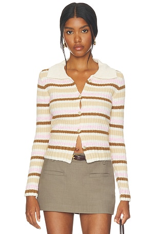 Pink Maple Stripe Knit Cardigan Zemeta