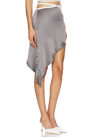 Zemeta Split Our Way Satin Skirt in Charcoal