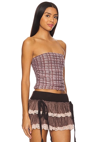 Zemeta Checkered Tube Top in Brown