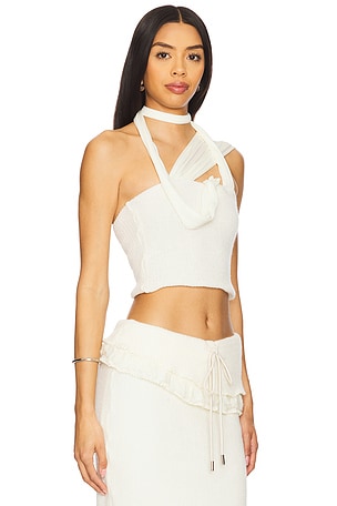Zemeta Milky Knit Tie Scarf Top in White