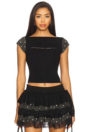 Boat Neck Polka Black Top Zemeta