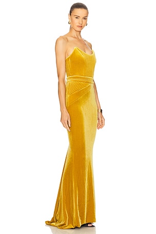 Zhivago Reine De Reinettes Velvet Gown in Mustard. Size 12. Also