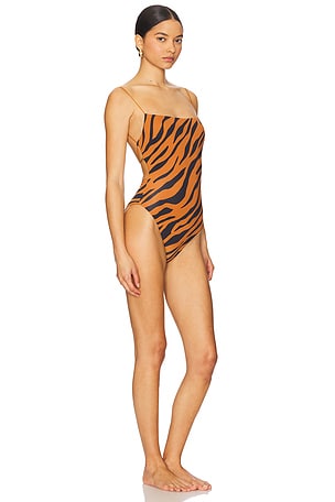 Ziah Fine Strap One Piece Swimsuit in Brown