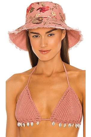 Zimmermann Reversible Frayed Bucket Hat in Musk Floral REVOLVE