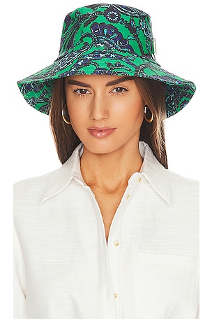 Zimmermann frayed White Cotton Bucket Hat with Green Patch zimme4270558673_1680738518549_  main image 4
