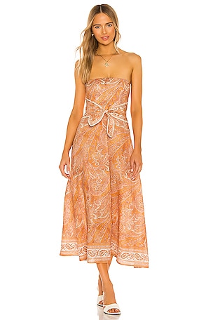 Zimmermann Brighton Tie Waist Midi Dress in Tangerine Paisley | REVOLVE