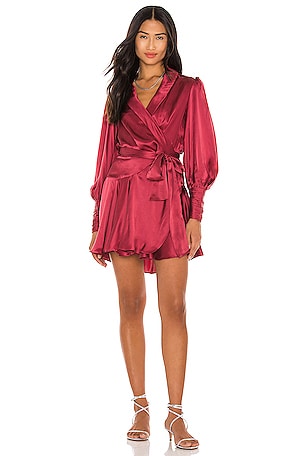 zimmermann silk wrap dress burgundy Zimmermann Burgundy Silk Satin Wrap Mini Dress M Zimmermann