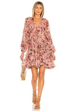 chinese dress ladies Zimmermann Cassia Ruffle Mini Dress Hydrangea Floral, Linen main image 0