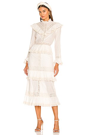 Zimmermann Tropicana Pintuck Midi Dress in Cream | REVOLVE