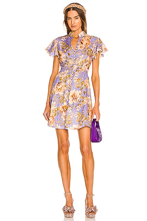Zimmermann 紫色花柄ミディ丈キャミソールドレス Zimmerman Halliday Swing Mini Dress Yellow/Lilac Floral – blueandcream