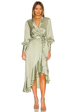 Zimmermann Silk Wrap Midi Dress in Sage REVOLVE