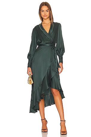 zimmermann wrap dress green Zimmermann // Green Silk Dancer Wrap Dress – VSP Consignment