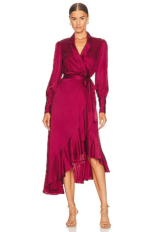 Zimmermann Silk Wrap Midi Dress in Berry | REVOLVE