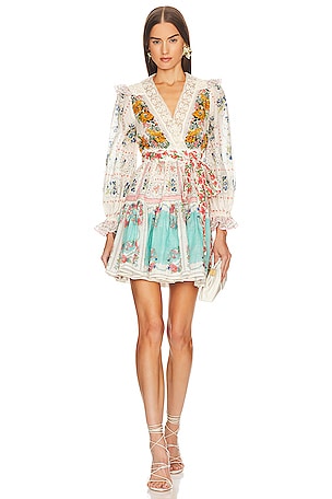 Zimmermann Clover Patched Wrap Mini Dress in Patch Painted
