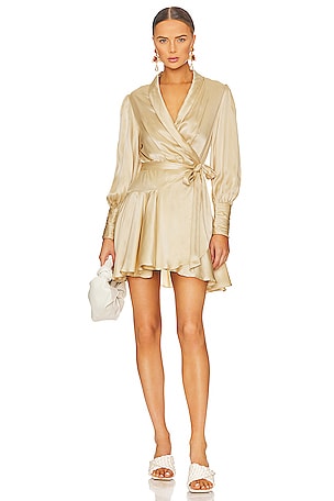 Zimmermann Silk Wrap Mini Dress in Cream REVOLVE