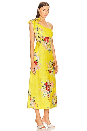 Zimmermann Alight One Shoulder Midi Dress in Yellow