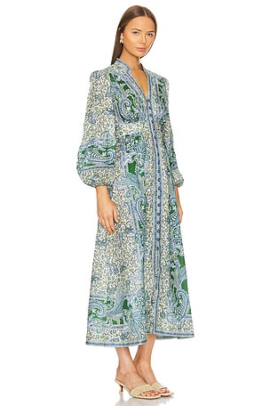 Zimmermann Ottie Plunge Midi Dress in Green