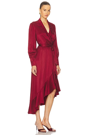 Zimmermann Silk Wrap Midi Dress in Burgundy