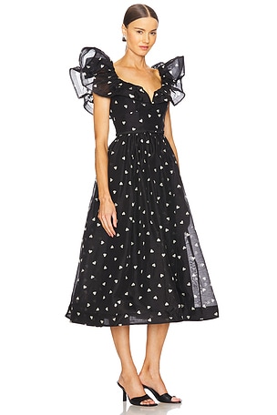 Zimmermann Crush Frilled Midi Dress in Black