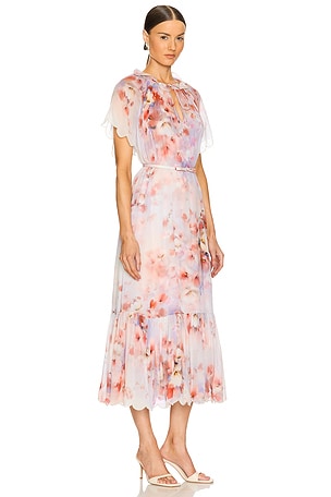 Zimmermann Crush Flutter Midi Dress in Pink