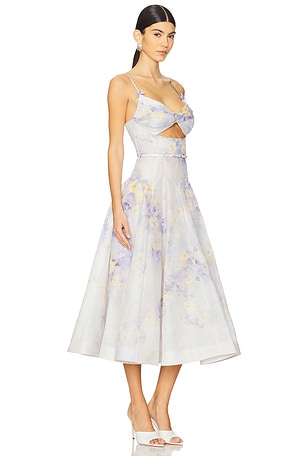 Zimmermann Crush Twist Front Midi Dress in Ivory