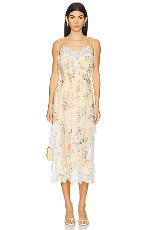 Zimmermann Everley Lace Trim Slip Dress in Lemon